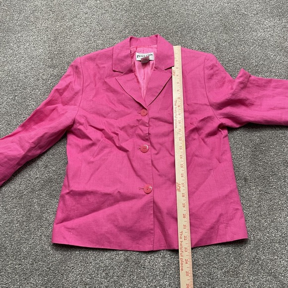 Pendleton Blazer Womens 8 Pink Linen Lined 3 Button Notch Lapel Jacket Office - Picture 5 of 7